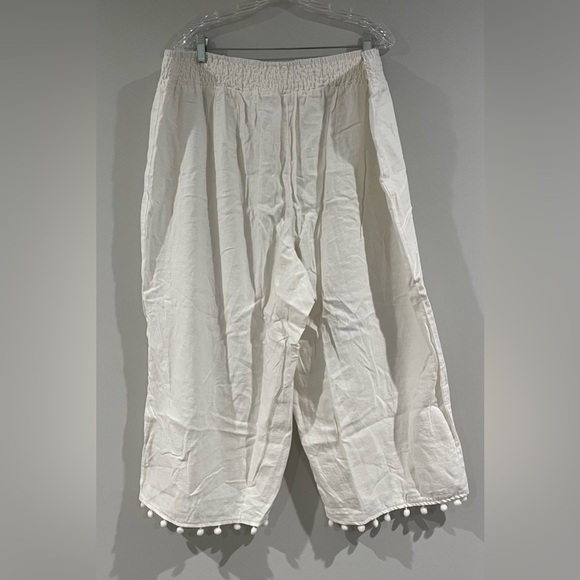 NWT Cato Plus Size White Wide Leg Linen Pants Pom Pom Hem, 22W/24W Swim/Beach - Picture 6 of 8